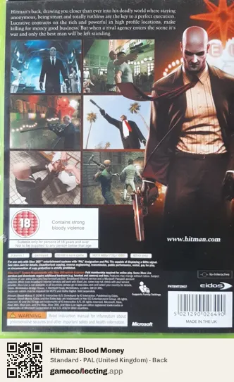Hitman: Blood Money Xbox 360, United Kingdom box back