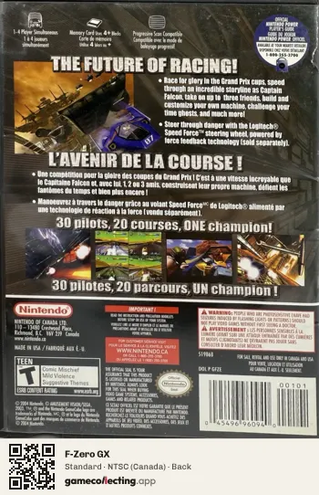 F-Zero GX Nintendo GameCube, Canada box back