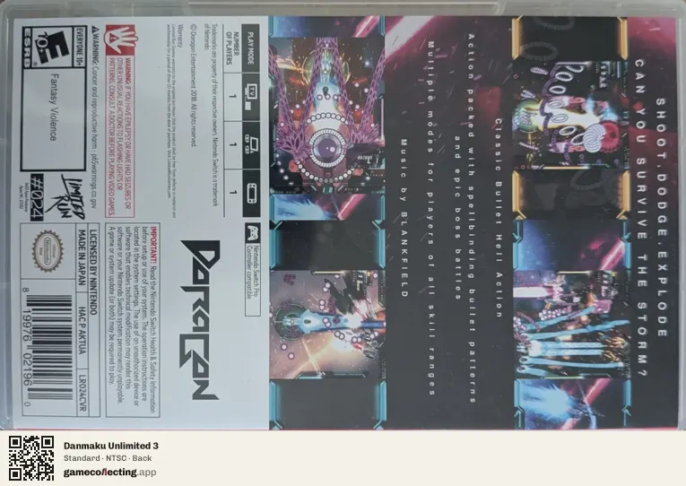 Danmaku Unlimited 3 Nintendo Switch, NTSC box back