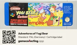 Adventures of Yogi Bear Super Nintendo Entertainment System, PAL cartridge label