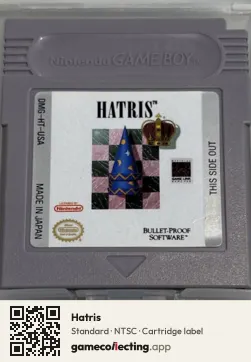 Hatris Game Boy, NTSC cartridge label