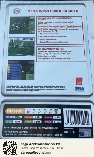 Sega Worldwide Soccer PC Computer, PAL box back