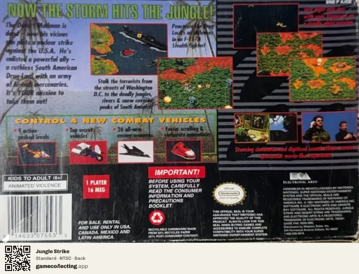 Jungle Strike Super Nintendo Entertainment System, NTSC box back