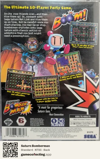 Saturn Bomberman Sega Saturn, NTSC box back