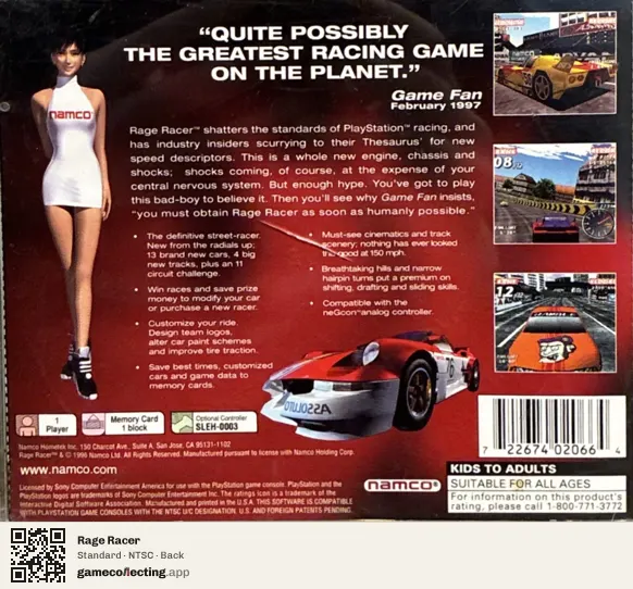 Rage Racer PlayStation, NTSC box back