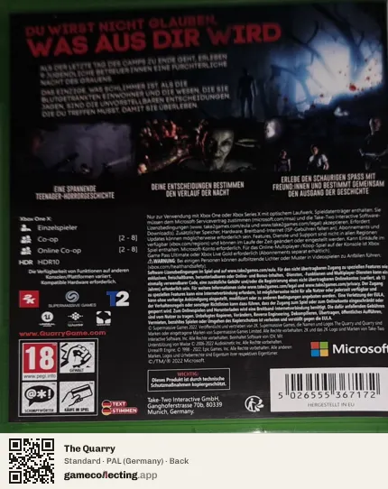 The Quarry Xbox One, Germany box back