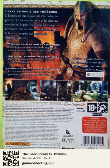 The Elder Scrolls IV: Oblivion Xbox 360, PAL box back