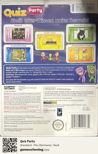 Quiz Party Nintendo Wii, Germany box back