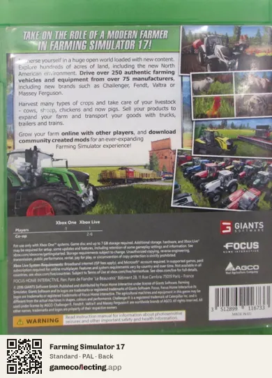 Farming Simulator 17 Xbox One, PAL box back