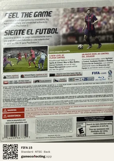 FIFA 15 PlayStation 3, NTSC box back