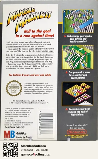 Marble Madness Nintendo Entertainment System, PAL box back