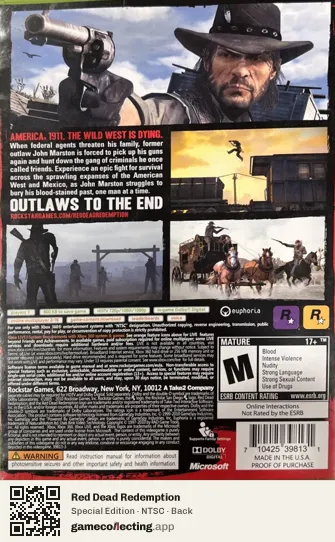 Red Dead Redemption Xbox 360, NTSC box back