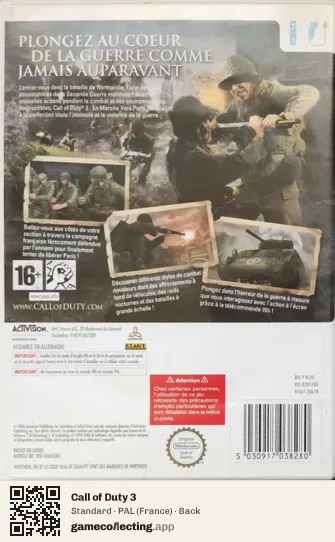 Call of Duty 3 Nintendo Wii, France box back