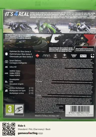 Ride 4 Xbox One, Germany box back