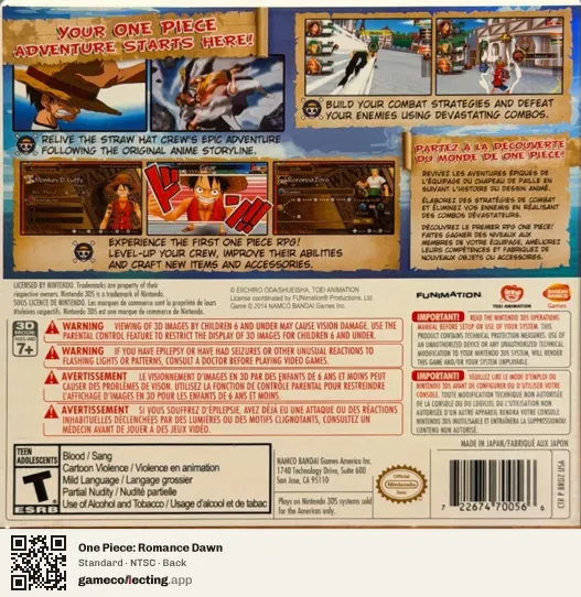 One Piece: Romance Dawn Nintendo 3DS, NTSC box back