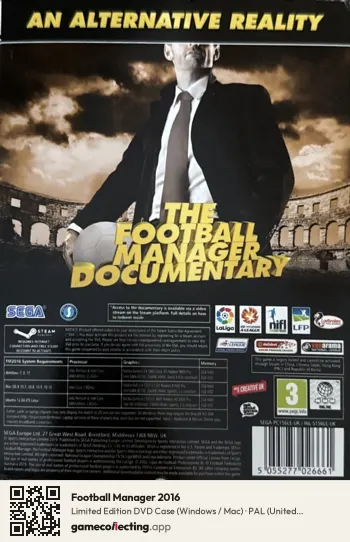 Football Manager 2016 Computer, United Kingdom box back