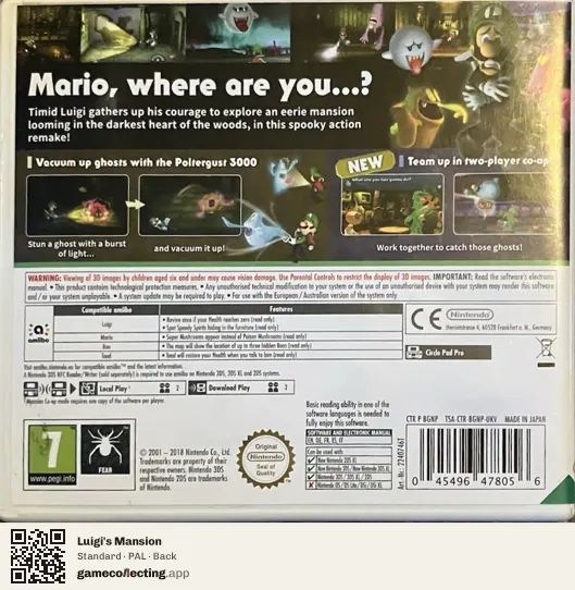 Luigi's Mansion Nintendo 3DS, PAL box back