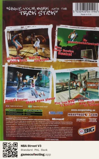 NBA Street V3 Xbox, PAL box back