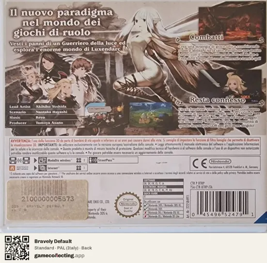 Bravely Default Nintendo 3DS, Italy box back