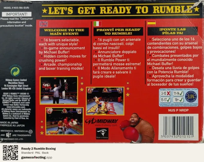 Ready 2 Rumble Boxing Nintendo 64, PAL box back