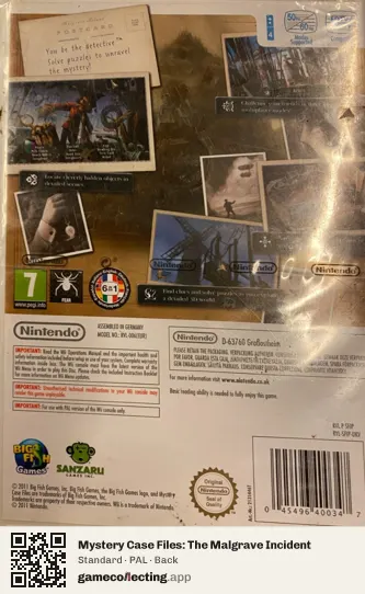Mystery Case Files: The Malgrave Incident Nintendo Wii, PAL box back