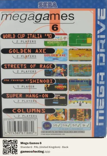 Mega Games 6 Sega Mega Drive / Genesis, United Kingdom box back
