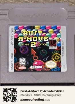 Bust-A-Move 2: Arcade Edition Game Boy, NTSC cartridge label