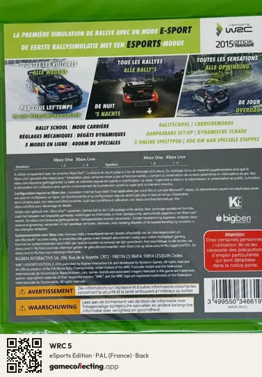 WRC 5 Xbox One, France box back