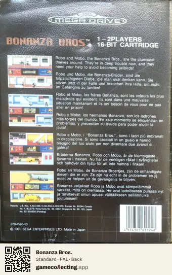Bonanza Bros. Sega Mega Drive / Genesis, PAL box back