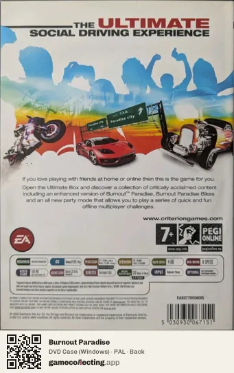 Burnout Paradise Computer, PAL box back