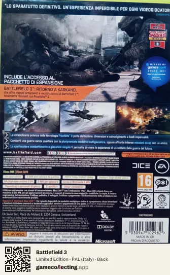 Battlefield 3 Xbox 360, Italy box back
