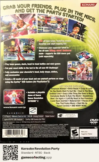 Karaoke Revolution Party PlayStation 2, NTSC box back