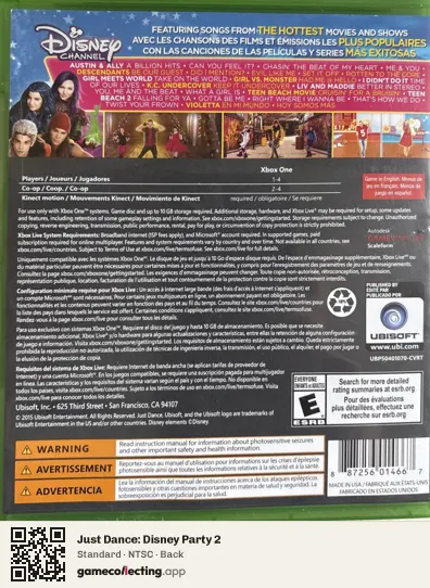 Just Dance: Disney Party 2 Xbox One, NTSC box back