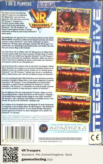 VR Troopers Sega Mega Drive / Genesis, United Kingdom box back