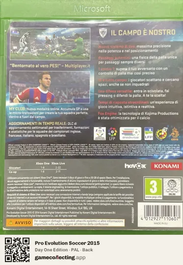 Pro Evolution Soccer 2015 Xbox One, PAL box back