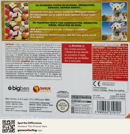Spot the Differences Nintendo 3DS, France box back