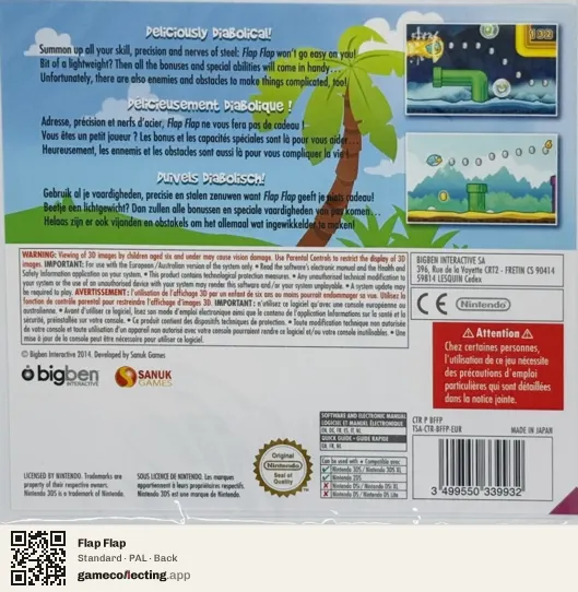 Flap Flap Nintendo 3DS, PAL box back