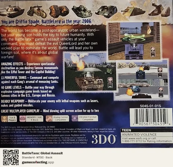 BattleTanx: Global Assault PlayStation, NTSC box back