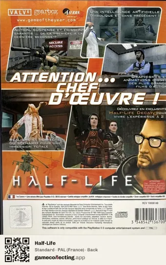 Half-Life PlayStation 2, France box back