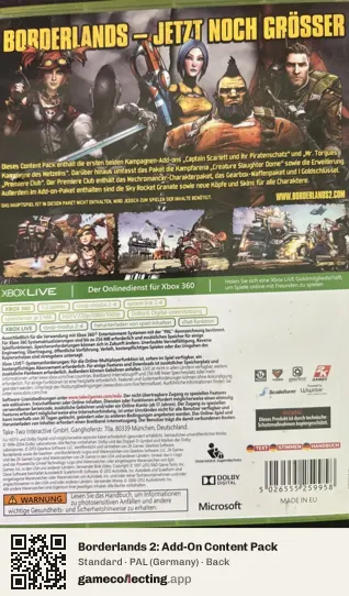 Borderlands 2: Add-On Content Pack Xbox 360, Germany box back