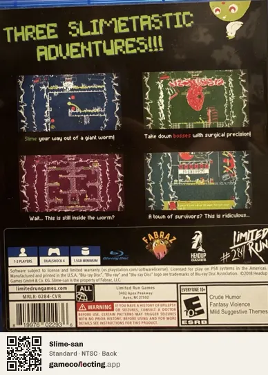 Slime-san PlayStation 4, NTSC box back