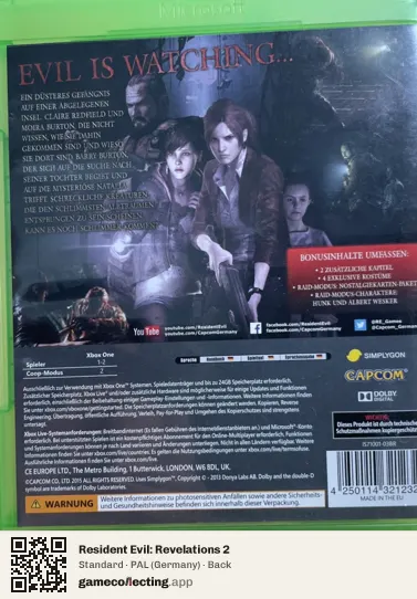 Resident Evil: Revelations 2 Xbox One, Germany box back