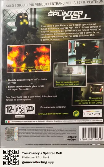 Tom Clancy's Splinter Cell PlayStation 2, PAL box back