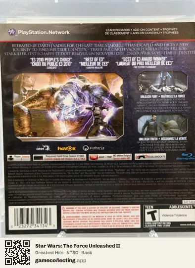 Star Wars: The Force Unleashed II PlayStation 3, NTSC box back