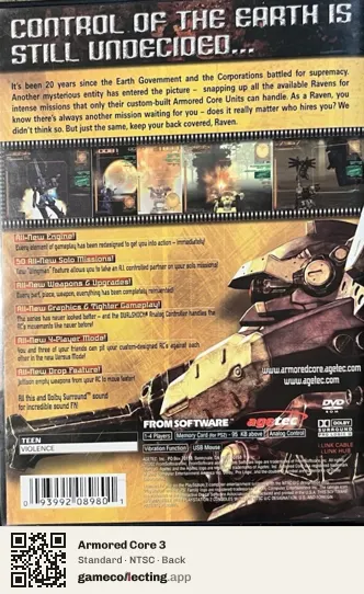 Armored Core 3 PlayStation 2, NTSC box back