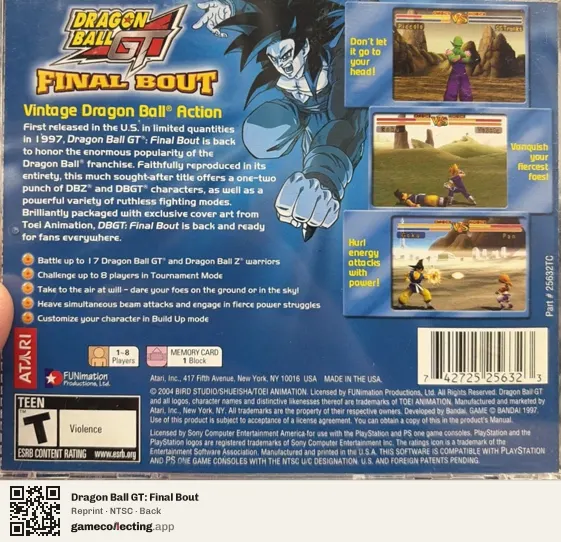 Dragon Ball GT: Final Bout PlayStation, NTSC box back