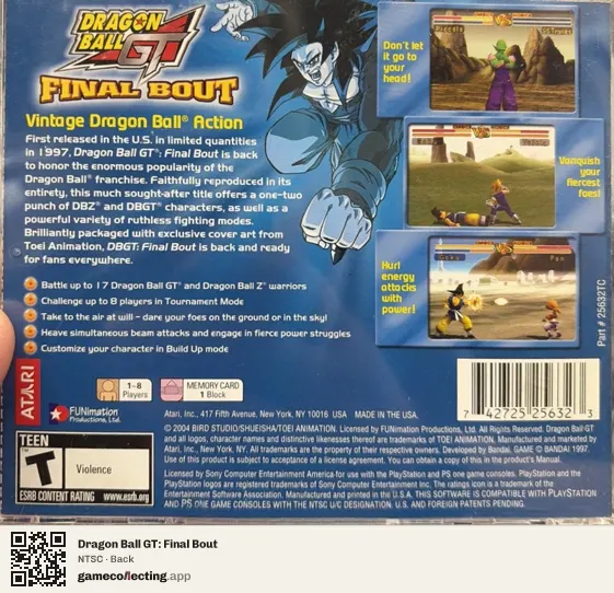 Dragon Ball GT: Final Bout PlayStation, NTSC box back