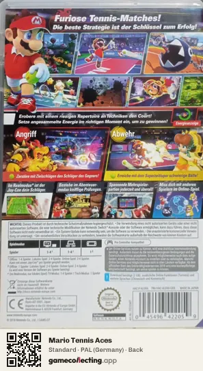 Mario Tennis Aces Nintendo Switch, Germany box back