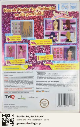 Barbie: Jet, Set & Style! Nintendo Wii, Germany box back