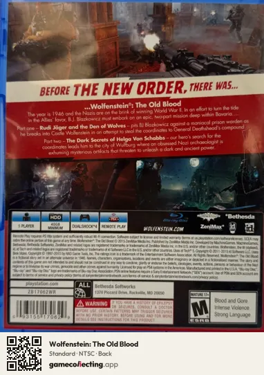 Wolfenstein: The Old Blood PlayStation 4, NTSC box back